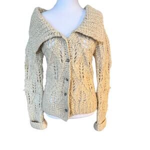 Anthropologie Hand Knit by Dollie Wool Hand Knit Cardigan Chunky Cable Sweater S